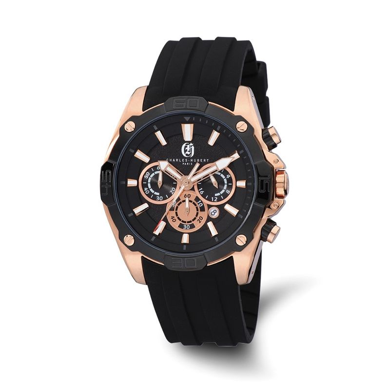 Charles Hubert Mens Stainless Steel Chronograph BlackRose Dial Watch